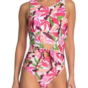Nicole MillerFloral Front Tie Cutout One-Piece Swi
